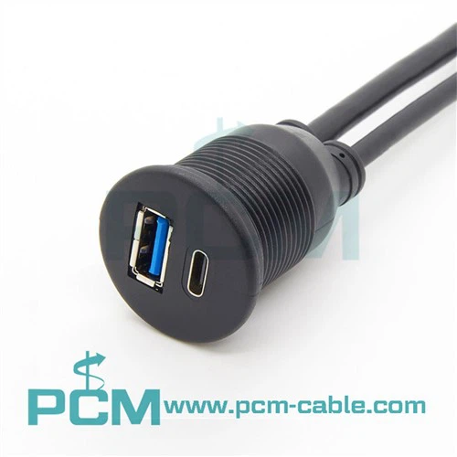 USB automašīnas montāžas skalojamais kabelis ar divu pieslēgvietu vīrišķo un mātīti
