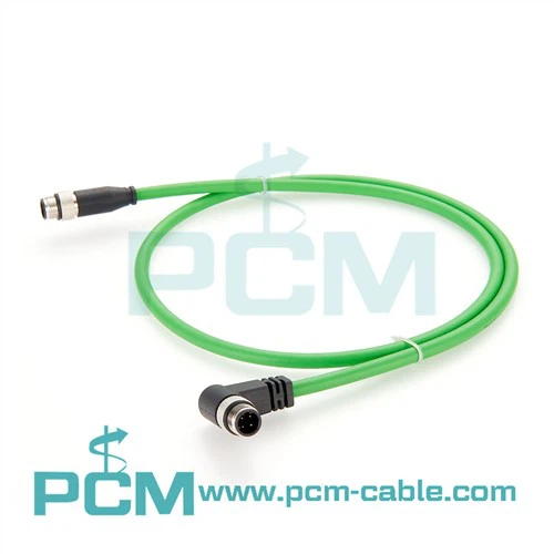 ProfiNet Ethercat D-koda M12–M12 taisnleņķa Cat5E kabelis