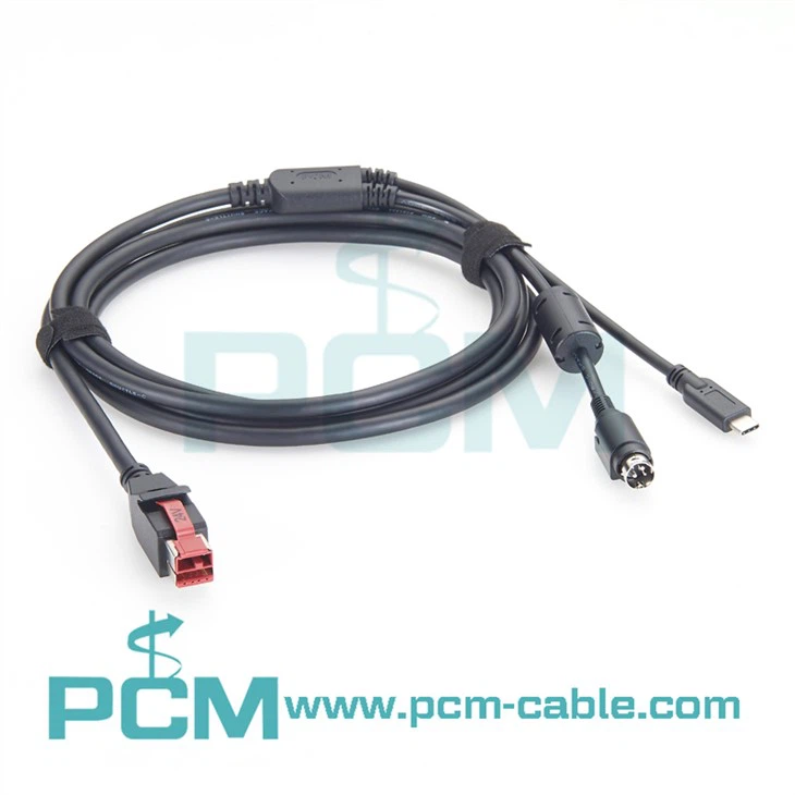 24V Powered USB to USB-C 3.1 Hosiden 3-Pin Power Cable for POS Printers