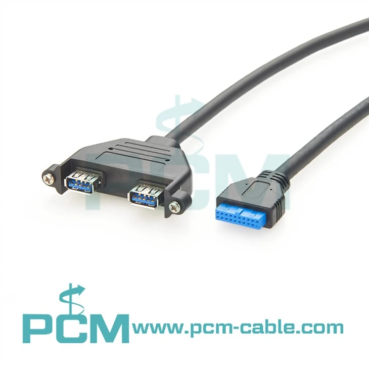 2 Porta panelis uzstādīts USB 3.0 kabelis USB A līdz mātesplates galvenes kabelis