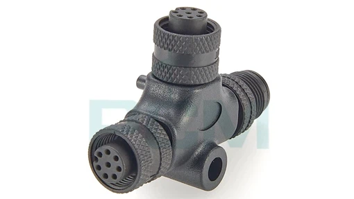 Shielded M12 8 Pin A Code Male To 2 M12 8 Pin A Code Female T Coupler Shielded M12 8 Pin A Code Male To 2 M12 8 Pin A Code Female T Coupler