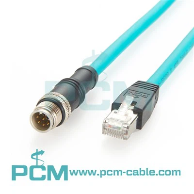 Augstas formas M12 A kodu 8 tapas līdz RJ45 Ethernet kabelim rūpniecisko redzamības sistēmām