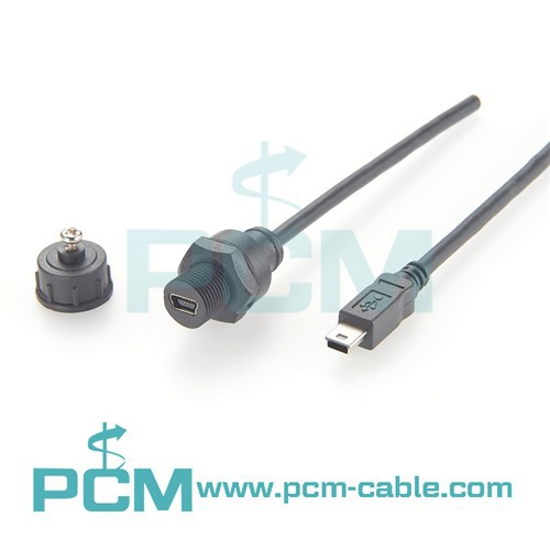 Mini USB 2.{1}} Paneļa stiprinājuma savienotājs IP67 ūdensizturīgs kabelis